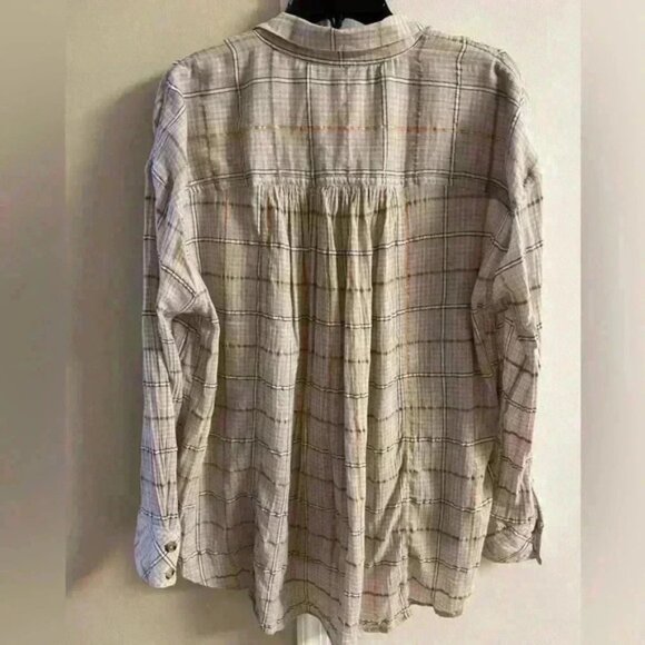 FREE PEOPLE| blouse button up cotton gold metallic string slouchy boho |‎ small - Picture 6 of 8